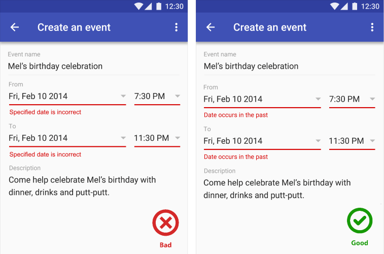 mobile error messages